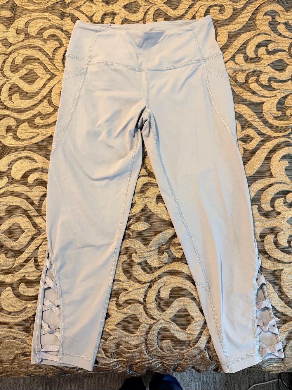 Victoria Secret Sport Light Gray Active Leggings  Capri with Lattice Hem